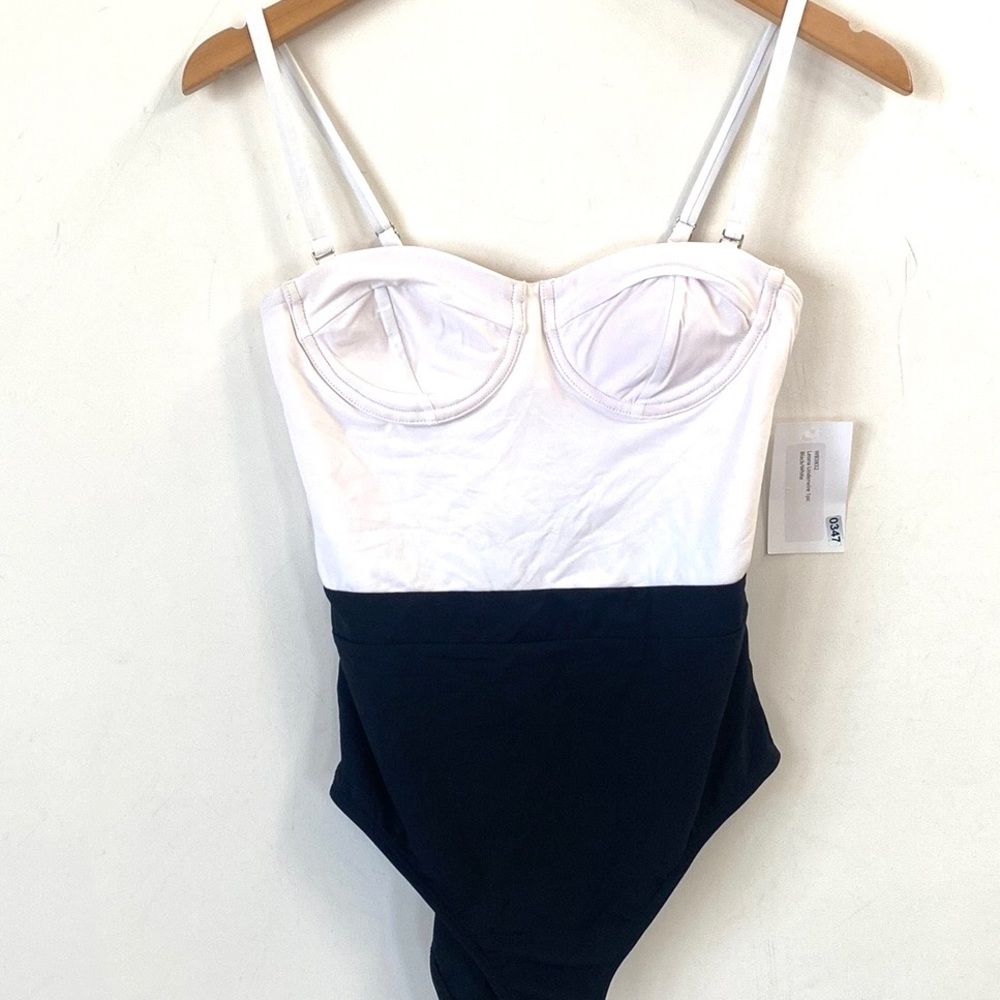(B21) Fortune Swimwear Leona Underwire One-piece Black/White Swimsuit, Sz S, NWT
